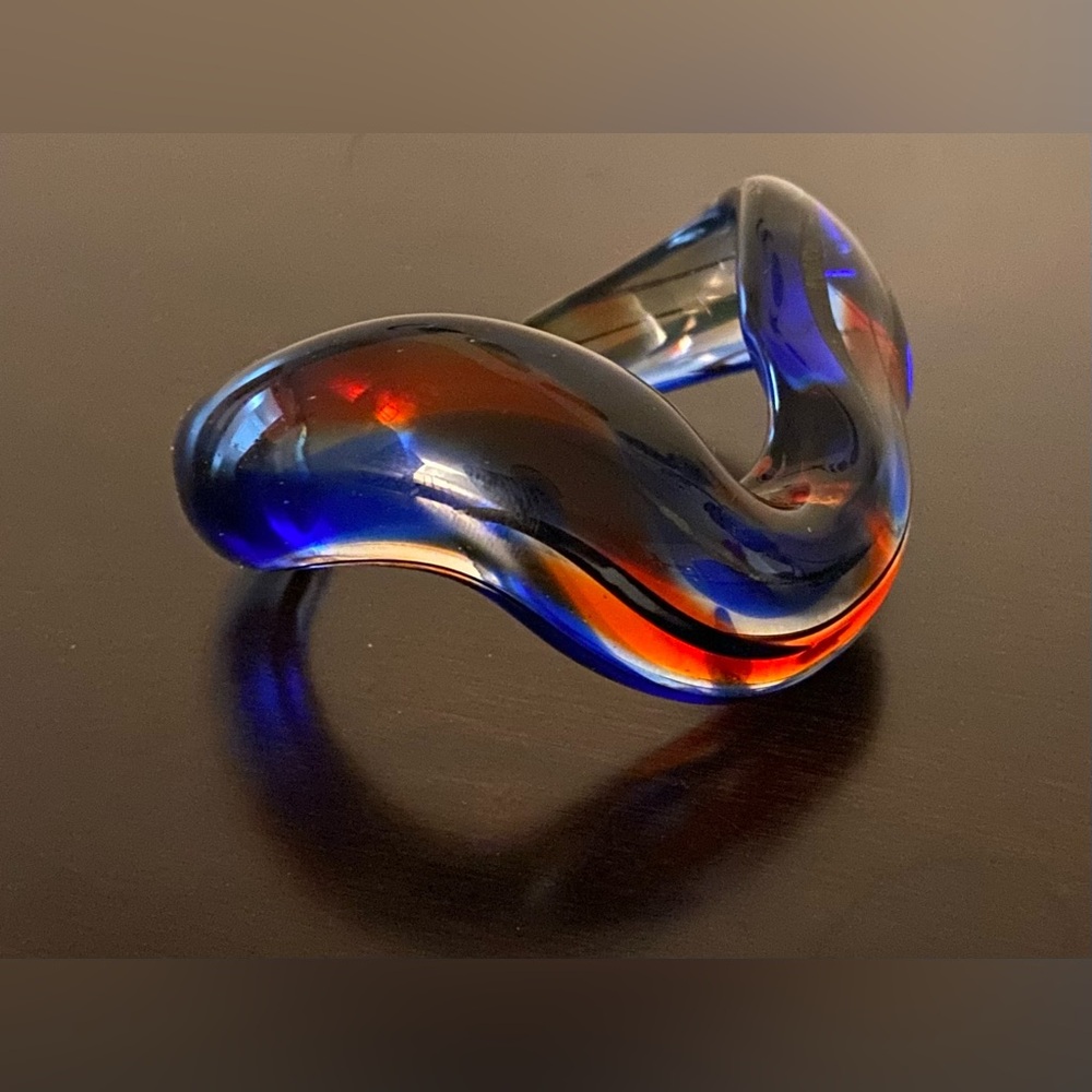 Artisan Blown Glass Cuff Bracelet Blue Red Handcrafted Statement Open Bangle - Picture 3 of 5